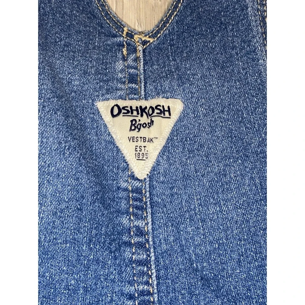 Oshkosh girls denim and embroidered Flowers Overalls Vestback‎ size 6 M